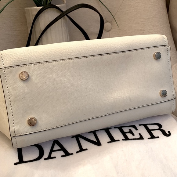 Danier Saffiano Leather Trapeze Style Black and White Handbag - Picture 5 of 13